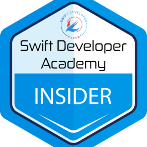 A vector graphic of a blue hexagonal badge that indicates a Insider Membership to the Swift Developer Academy.