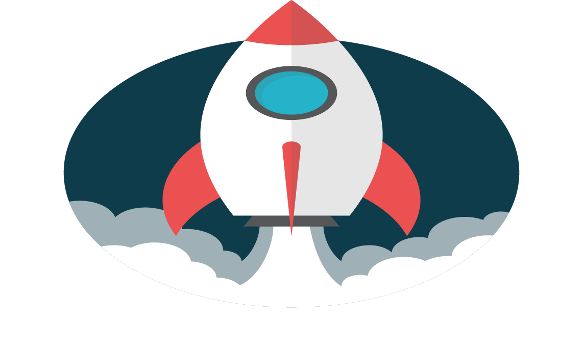 A vector image depicting a rocket with the word 